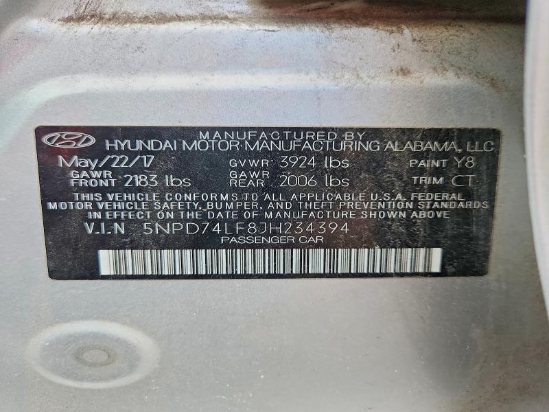 Продаж на аукціоні авто 2018 Hyundai Elantra, vin: 5NPD74LF8JH234394, номер лоту: 61576606