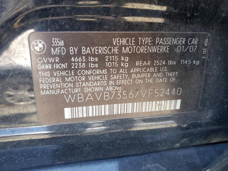 Продажа на аукционе авто 2007 Bmw 335, vin: WBAVB73567VF52440, номер лота: 60810576