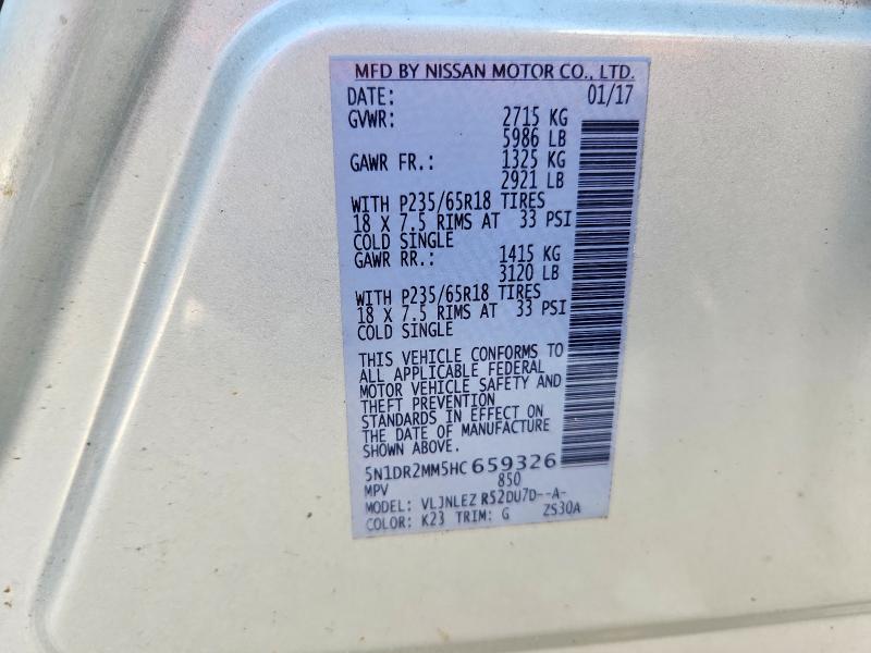 Продажа на аукционе авто 2017 Nissan Pathfinder, vin: 5N1DR2MM5HC659326, номер лота: 61588236