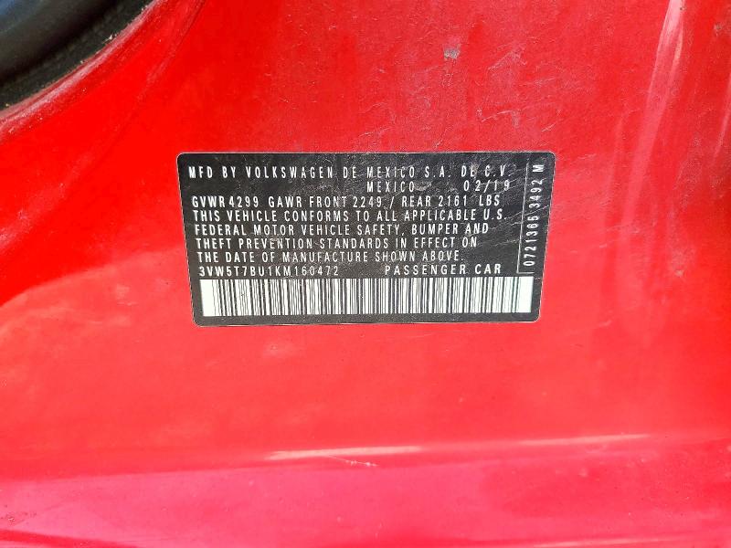 Aukcja sprzedaży 2019 Volkswagen Jetta, vin: 3VW5T7BU1KM160472, numer aukcji: 62076526