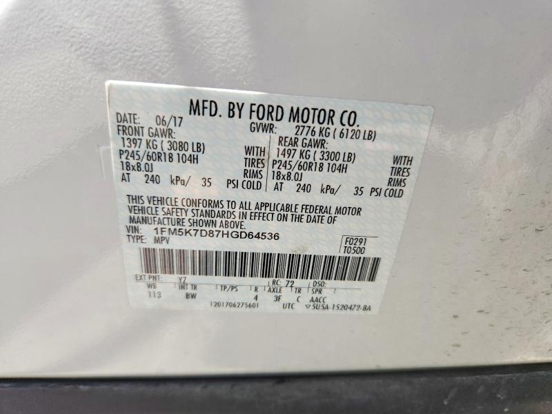 Auction sale of the 2017 Ford Explorer, vin: 1FM5K7D87HGD64536, lot number: 60830416