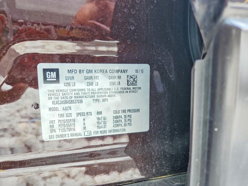 2016 Buick Encore მანქანა იყიდება აუქციონზე, vin: KL4CJASB4GB537039, აუქციონის ნომერი: 62806966