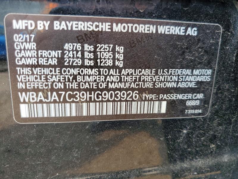 Aukcja sprzedaży 2017 Bmw 530, vin: WBAJA7C39HG903926, numer aukcji: 62635176