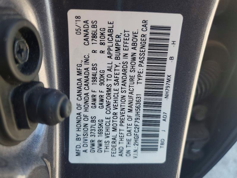 Продажа на аукционе авто 2018 Honda Civic, vin: 2HGFC2F79JH563631, номер лота: 60519346