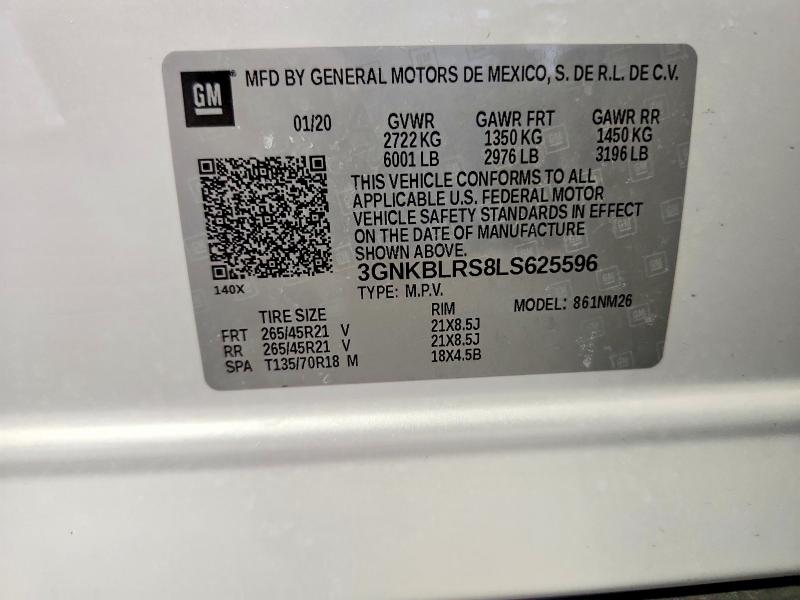 Aukcja sprzedaży 2020 Chevrolet Blazer, vin: 3GNKBLRS8LS625596, numer aukcji: 60900086