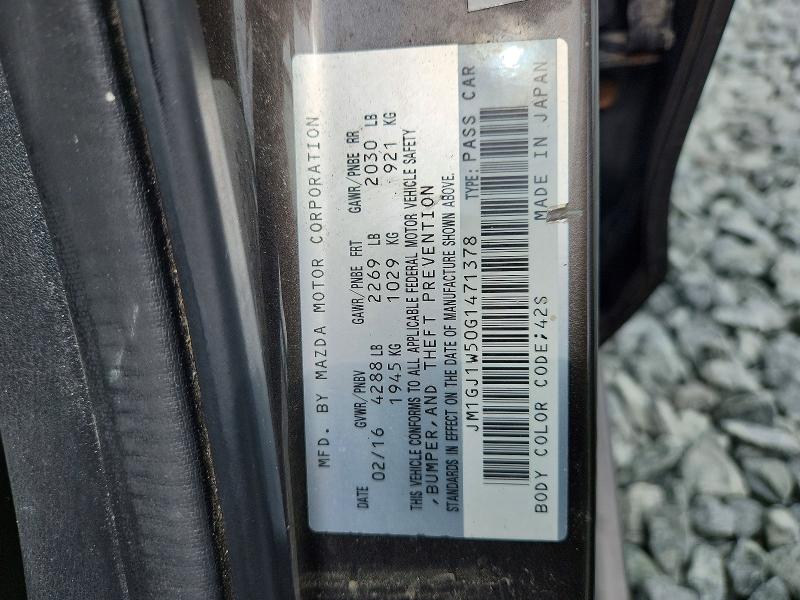 60335016 :رقم المزاد ، JM1GJ1W50G1471378 vin ، 2016 Mazda 6 Grand Touring مزاد بيع