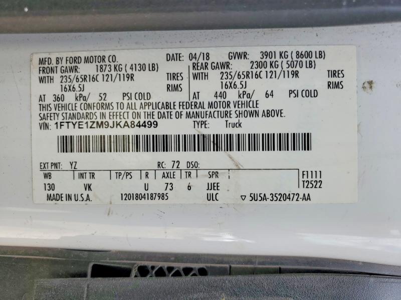 2018 Ford Transit მანქანა იყიდება აუქციონზე, vin: 1FTYE1ZM9JKA84499, აუქციონის ნომერი: 62318236