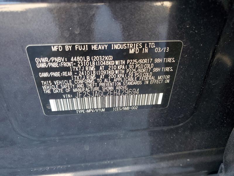 2014 Subaru Forester მანქანა იყიდება აუქციონზე, vin: JF2SJAGC2EH429694, აუქციონის ნომერი: 60599946