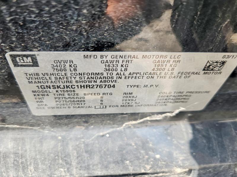 2017 Chevrolet Suburban მანქანა იყიდება აუქციონზე, vin: 1GNSKJKC1HR276704, აუქციონის ნომერი: 60865976