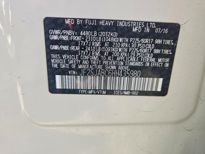 2017 Subaru Forester მანქანა იყიდება აუქციონზე, vin: JF2SJABC6HH435980, აუქციონის ნომერი: 59659686