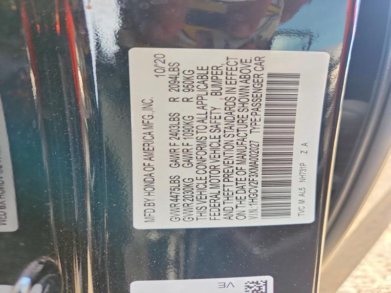 60482976 :رقم المزاد ، 1HGCV2F3XMA002027 vin ، 2021 Honda Accord مزاد بيع