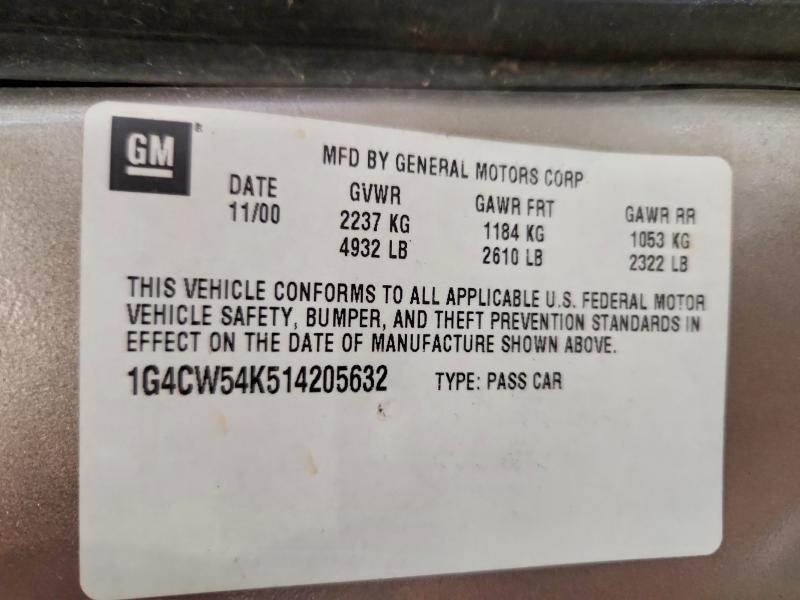 Продажа на аукционе авто 2001 Buick Park Avenue, vin: 1G4CW54K514205632, номер лота: 62255426
