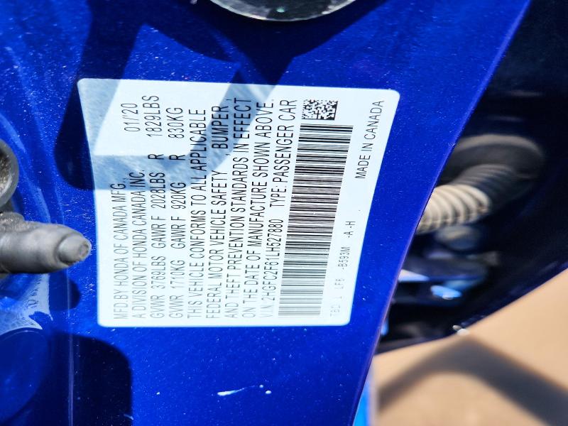 Aukcja sprzedaży 2020 Honda Civic, vin: 2HGFC2F61LH527880, numer aukcji: 62211126