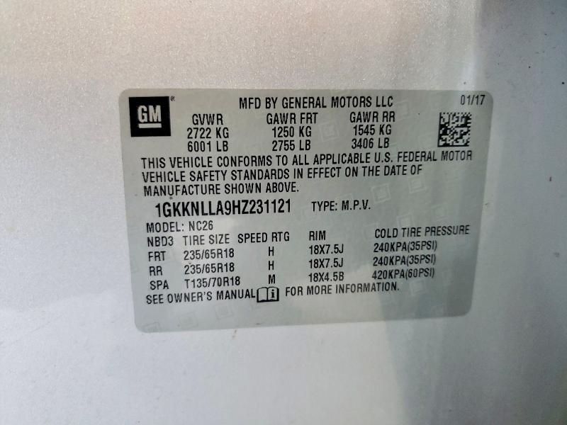 Продаж на аукціоні авто 2017 Gmc Acadia, vin: 1GKKNLLA9HZ231121, номер лоту: 61163066