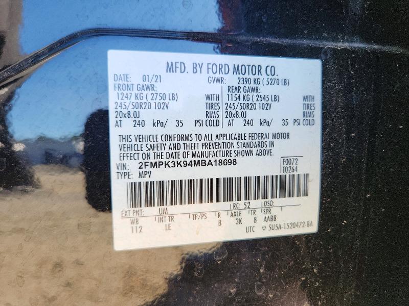 59901116 :رقم المزاد ، 2FMPK3K94MBA18698 vin ، 2021 Ford Edge مزاد بيع