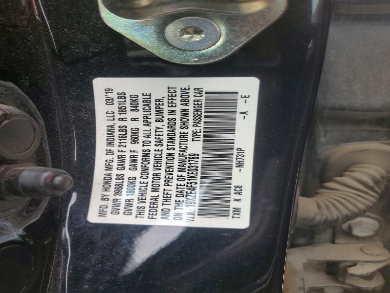 61593776 :رقم المزاد ، 19XZE4F51KE031769 vin ، 2019 Honda Insight مزاد بيع