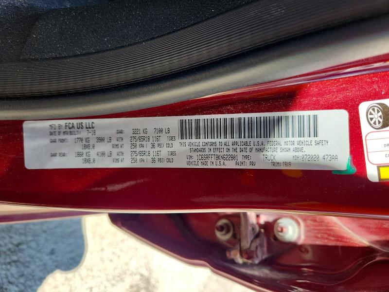 Aukcja sprzedaży 2019 Ram 1500, vin: 1C6SRFFT8KN622801, numer aukcji: 62429086