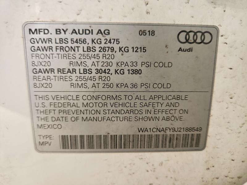 Aukcja sprzedaży 2018 Audi Q5, vin: WA1CNAFY9J2188549, numer aukcji: 61146706