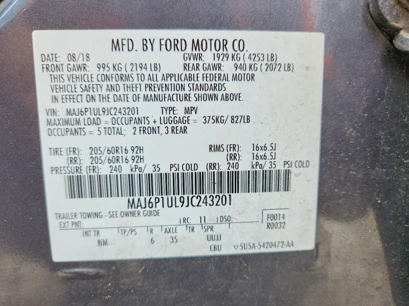 Продаж на аукціоні авто 2018 Ford Ecosport, vin: MAJ6P1UL9JC243201, номер лоту: 62096126