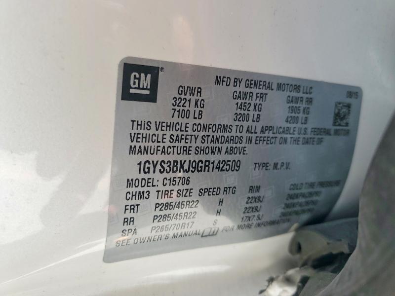 2016 Cadillac Escalade მანქანა იყიდება აუქციონზე, vin: 1GYS3BKJ9GR142509, აუქციონის ნომერი: 59334236