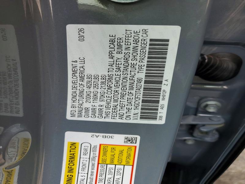 Продаж на аукціоні авто 2026 Honda Accord, vin: 1HGCY2F73TA027490, номер лоту: 61542496
