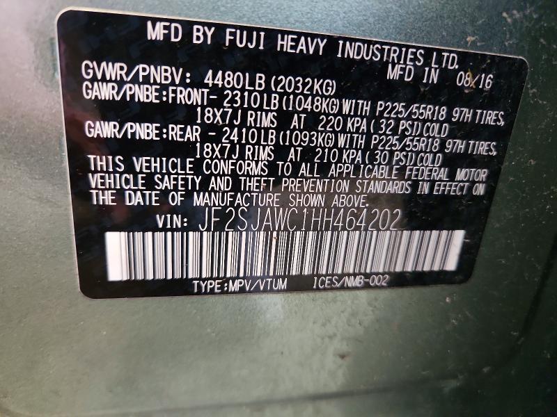 Aukcja sprzedaży 2017 Subaru Forester, vin: JF2SJAWC1HH464202, numer aukcji: 59805196