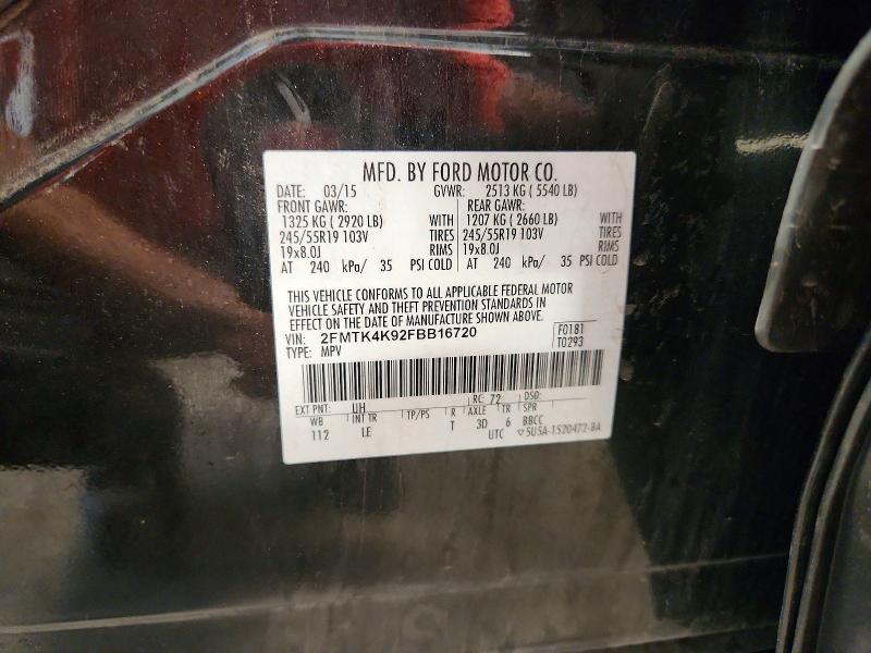 62756796 :رقم المزاد ، 2FMTK4K92FBB16720 vin ، 2015 Ford Edge مزاد بيع