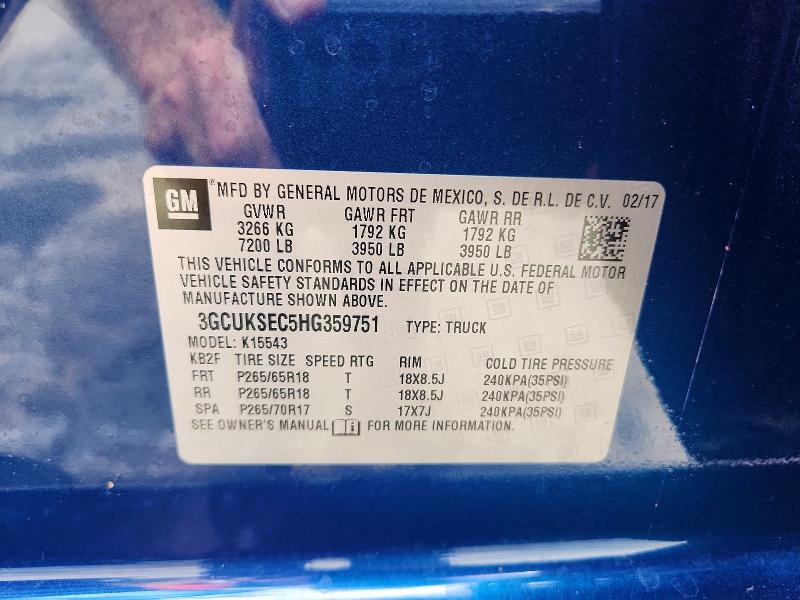 2017 Chevrolet Silverado მანქანა იყიდება აუქციონზე, vin: 3GCUKSEC5HG359751, აუქციონის ნომერი: 62040536