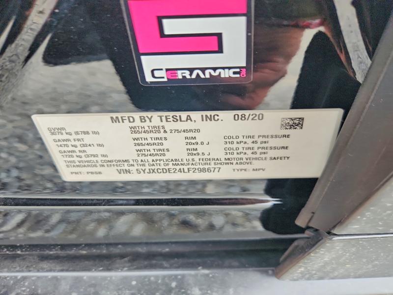61947616 :رقم المزاد ، 5YJXCDE24LF298677 vin ، 2020 Tesla Model X مزاد بيع