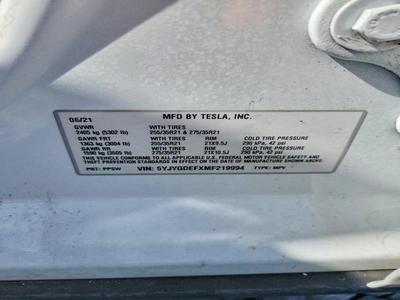Aukcja sprzedaży 2021 Tesla Model Y, vin: 5YJYGDEFXMF219994, numer aukcji: 59800446