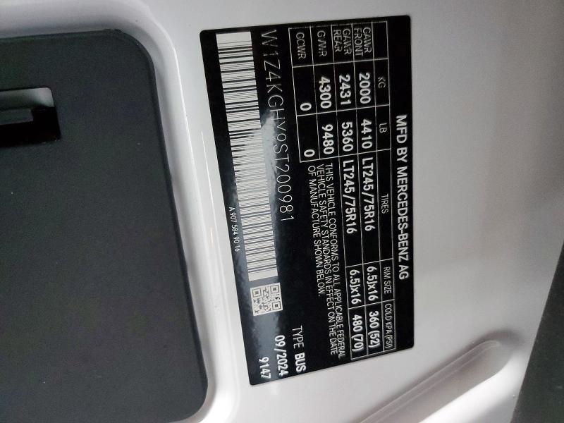 2025 Mercedes-benz Sprinter მანქანა იყიდება აუქციონზე, vin: W1Z4KGHY9ST200981, აუქციონის ნომერი: 63200396