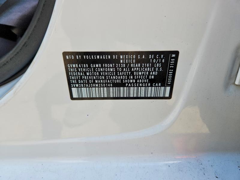 2017 Volkswagen Jetta მანქანა იყიდება აუქციონზე, vin: 3VW2B7AJ3HM250146, აუქციონის ნომერი: 62895246