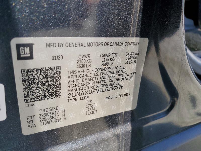 Продажа на аукционе авто 2020 Chevrolet Equinox, vin: 2GNAXUEV1L6206376, номер лота: 59285876
