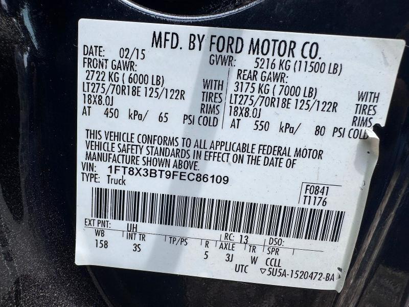 61004206 :رقم المزاد ، 1FT8X3BT9FEC86109 vin ، 2015 Ford F350 مزاد بيع