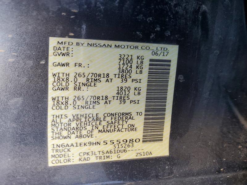 62084406 :رقم المزاد ، 1N6AA1EK9HN555980 vin ، 2017 Nissan Titan مزاد بيع