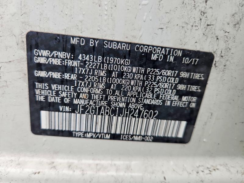 Aukcja sprzedaży 2018 Subaru Crosstrek, vin: JF2GTABC1JH247602, numer aukcji: 62662306