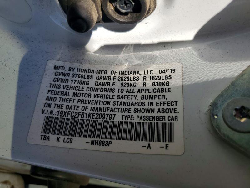 60855746 :رقم المزاد ، 19XFC2F61KE209797 vin ، 2019 Honda Civic مزاد بيع