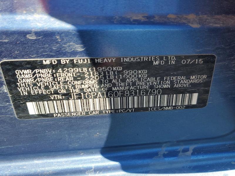 Aukcja sprzedaży 2015 Subaru Impreza, vin: JF1GPAT60F8316790, numer aukcji: 60241516