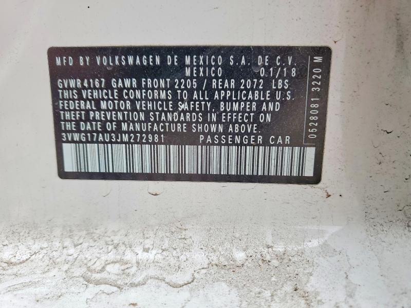 2018 Volkswagen Golf მანქანა იყიდება აუქციონზე, vin: 3VWG17AU3JM272981, აუქციონის ნომერი: 59735436