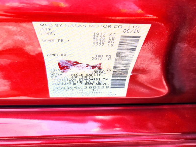 2016 Nissan Altima მანქანა იყიდება აუქციონზე, vin: 1N4AL3AP9GC260128, აუქციონის ნომერი: 62688026
