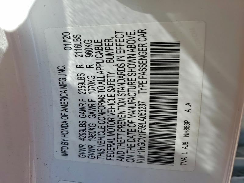 Продажа на аукционе авто 2020 Honda Accord, vin: 1HGCV1F59LA053237, номер лота: 62154616
