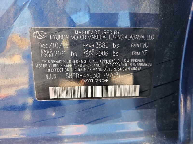 Aukcja sprzedaży 2016 Hyundai Elantra, vin: 5NPDH4AE3GH797031, numer aukcji: 62205426