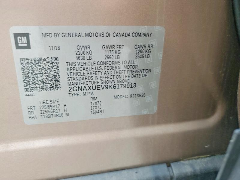 Продаж на аукціоні авто 2019 Chevrolet Equinox, vin: 2GNAXUEV9K6179913, номер лоту: 62155706