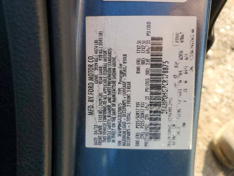 Продаж на аукціоні авто 2012 Ford Fusion, vin: 3FAHP0HG7CR378875, номер лоту: 60327576