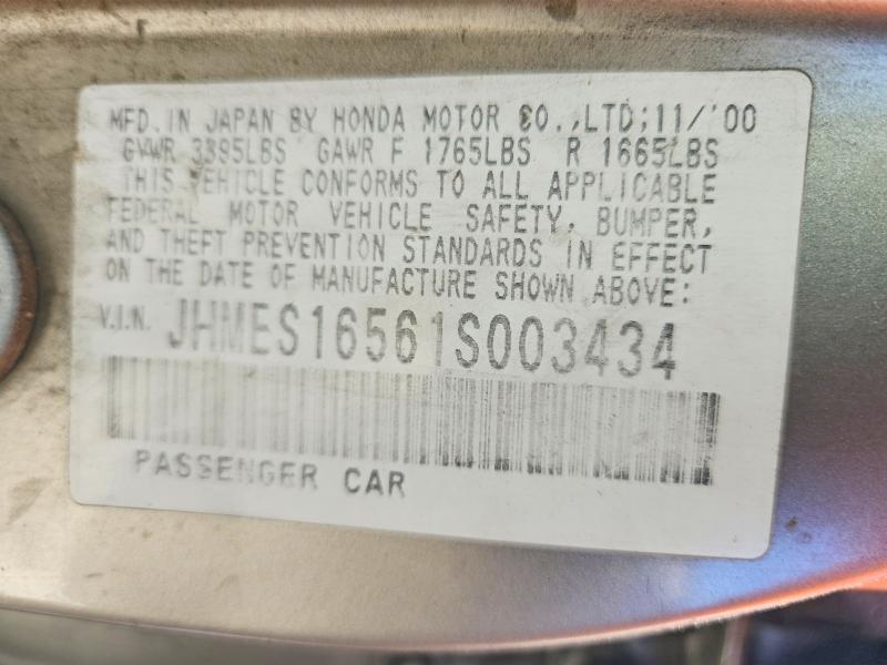 Продаж на аукціоні авто 2001 Honda Civic, vin: JHMES16561S003434, номер лоту: 60002256