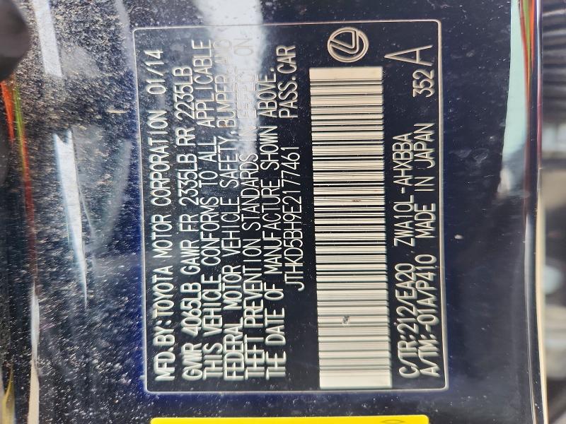 59813256 :رقم المزاد ، JTHKD5BH9E2177461 vin ، 2014 Lexus Ct مزاد بيع