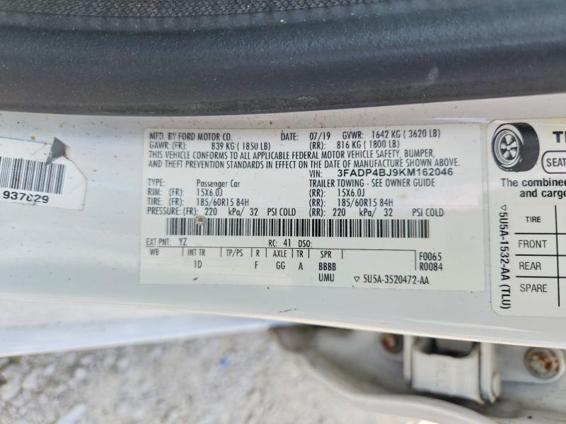 2019 Ford Fiesta მანქანა იყიდება აუქციონზე, vin: 3FADP4BJ9KM162046, აუქციონის ნომერი: 62992676