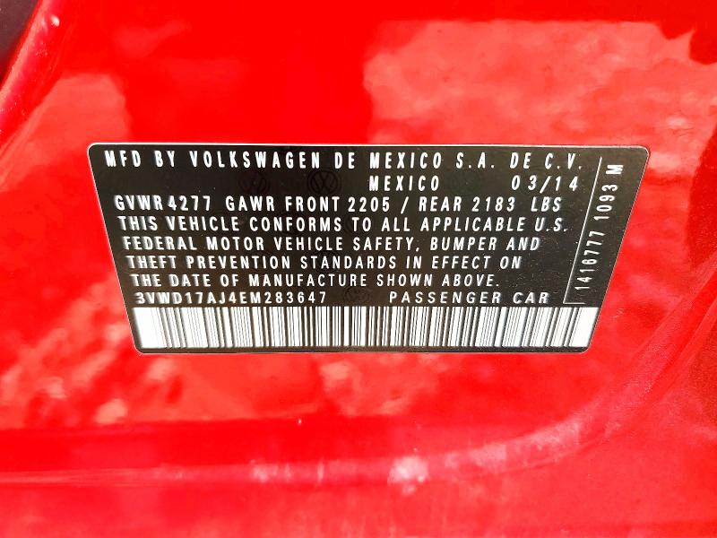 Продажа на аукционе авто 2014 Volkswagen Jetta, vin: 3VWD17AJ4EM283647, номер лота: 61404766