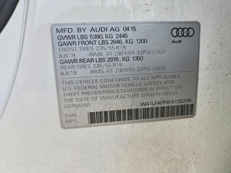 Продажа на аукционе авто 2015 Audi Q5, vin: WA1LFAFP4FA135209, номер лота: 59711666