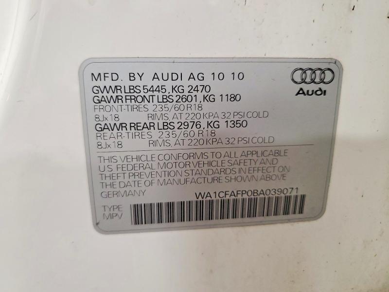 Aukcja sprzedaży 2011 Audi Q5, vin: WA1CFAFP0BA039071, numer aukcji: 61124046